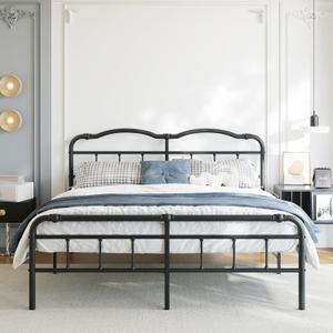 BOSRII 18 Inch Queen Size Metal Bed Frame with Headboard and Footboard Heavy Duty Platform Bed Vintage Iron Wrought Frames Steel Slats, Easy Assembly, No Box Spring Needed, Noise Free, Black