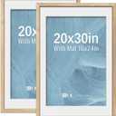 VCK 20x30 Poster Frame 2 Pack - Natural Wood Grain, High-End Wood Picture Frames with Polished Plexiglass, Display 16x24 Photo with Mat or 20x30 without Mat, Art Gallery-Quality, Wall Hanging, Natural