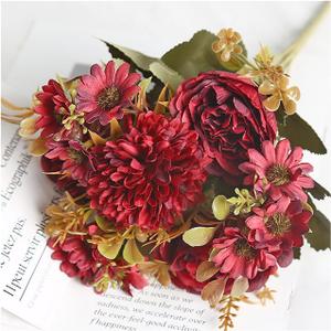 10 Pcs Peony Artificial Flowers, 11.8Inch Faux Silk Fake Flowers for DIY Wedding Bouquet, Home Decor, Table Decorations, Wedding Filler Flowers Bulk(Red)
