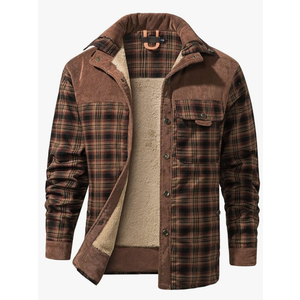 Haellun Men's Long Sleeve Sherpa Lined Shirt Jacket Flannel Plaid Fleece Coats, Large