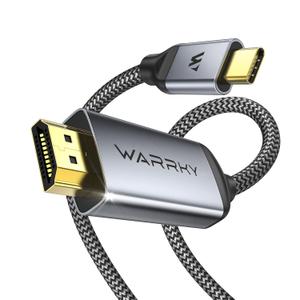WARRKY USB C to HDMI Cable 4K 60Hz[Anti-Interference, Gold-Plated Plugs] Aluminum HDR Type-C to HDMI 2.0 Cord, Thunderbolt 3/ 4/ 5 Compatible for iPhone 15/ 16 Series, MacBook, iMac, iPad Pro, Galaxy-6ft