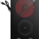 12 Inch Electric Cooktop with 2 Burner,110V-120V, 1800W,Plug in Electric Stove Top,Countertop & Built-in,Glass Radiant Cooktop with 2 Knob & Touch Control,Auto Shutdown,Residual Heat Warning