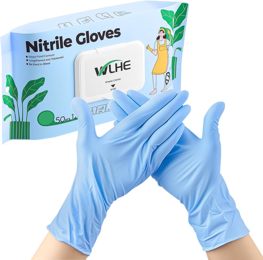 Disposable Gloves, 12 Cleaning Glove, Nitrile Glove Powder Free & Hypoallergenic for Cooking, Household, Pack of 50 (Small, Blue)