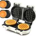 2-in-1 Double Waffle & Pancake Maker - CACHOO Mini 4" Nonstick Waffle Iron & Small Round Griddle with 4 Removable Plate Sets, Dishwasher Safe, Perfect for Small Spaces, Apartments & Dorms, Beige