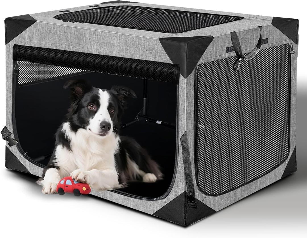 Dog Crate 30x21x21 Inch for Medium Dogs, Portable and Foldable Design Perfect for Travel or Home Use, Dog Kennel with 3-Door (Light Grey)