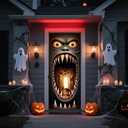 2 x Halloween Door Cover, Scary Front Door Banner Covering Decorations, Fabric Door Hanging Banner Decor Indoor Outdoor Halloween Party Supplies 72.8x35.4 Inch (Brownn)