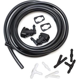 Front Windshield Washer Nozzles kit Replacement for 08-12 Jeep Liberty 06-10 Jeep Commander, 07-11 Dodge Nitro Replaces 55157319AA 4806312AA Wiper Spray Washer Jet with 3M Fluid Hose & 6 Connectors
