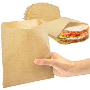 Fit Meal Prep 200 Pack Paper Sandwich Bags 7 x 6, Greaseproof Snack Bags, Unbleached Pastry Bag, Recyclable Small Brown Paper Bags, Cookie Sleeves, Food Packing for Bakery, Donuts, Bagels