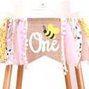 1st Happy Birthday Banner - Highchair Banner Tassels for Girl&Boy Birthday Party Decoration,Baby Birthday Photo Props Party Supplies(Bee)