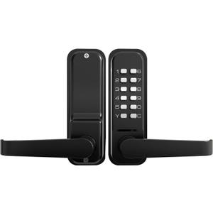 High-Security 12 Digit Keypad Mechanical Door Lock - Keyless Entry, Code Combination Lock with Handle, Waterproof & Rustproof, No Battery, Easy to Install, BH-MDLS0030202 (Matte Black - Square)