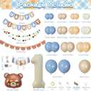 Bear First Birthday Decorations Kit for One Year Old Baby Boy Blue Khaki Brown Balloons Happy Birthday Banner 1st Bear Party Themes Decor