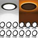 ZYC Recessed Lighting 6 Inch - 12W 1100LM LED Recessed Ceiling Light with Night Light,2700K/3000K/4000K/5000K/6000K Selectable Ultra-Thin Lighting,Dimmable Canless Wafer Downlight,Pack of 12Black.