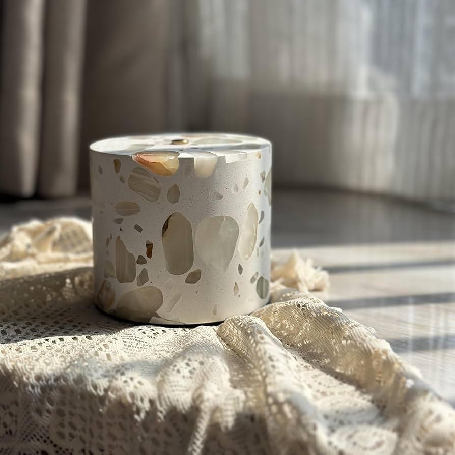 Ivory White Small Table Lamp, Stone Material, Cordless Table Lamp, 3.5"Rechargeable Table Lamp ,Battery Operated Bedside Lamps,3 Colors Touch Dimmable for Bedroom Bathroom Bar Kitchen