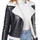 DIASHINY Women's Faux Shearing Fur Winter Coat Warm Thick Fur Lined Faux Leather Jacket (039 Black-white)