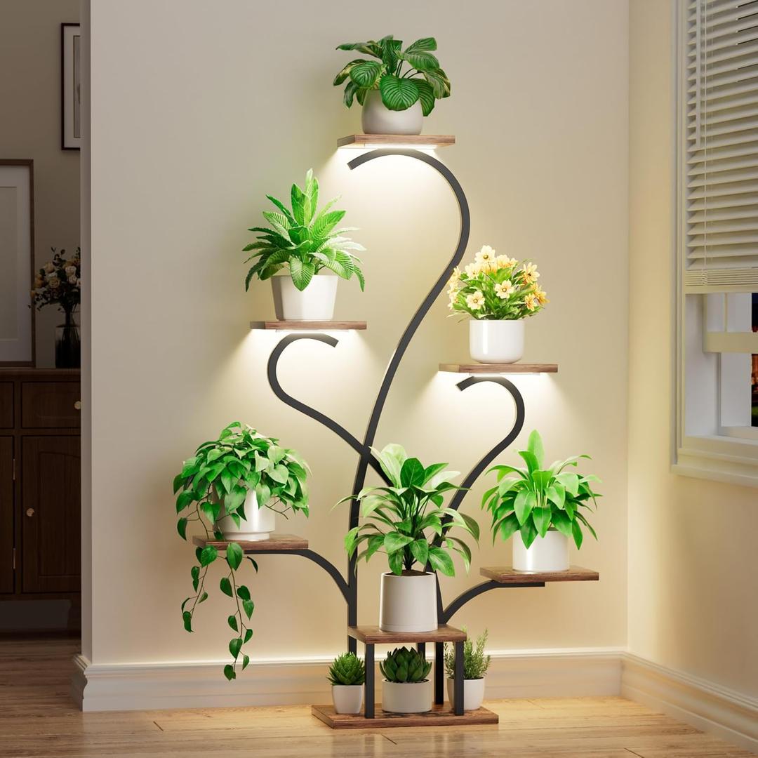 Plant Stand Indoor with Grow Lights - 7 Tiered Large Plant Shelf Indoor, 53" Corner Plant Stands for Indoor Plants, Matel Flower Holder Rack Display for Living Room Patio Garden Balcony Home Decor