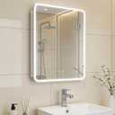 WallBeyond 22 x 28 LED Bathroom Medicine Cabinet, Rounded Corner Aluminum Frame Lighted Mirror Cabinet with 3-Color Dimmable Lighting, Memory & Anti-Fog, Recessed or Surface Mount Installation