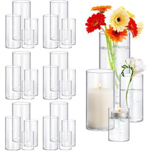 24 Pack Thick Glass Cylinder Vases 4,6,9,12 Inch Tall Clear Flower Vase Hurricane Floating Candle Holder for Table Centerpiece Wedding Home Decor