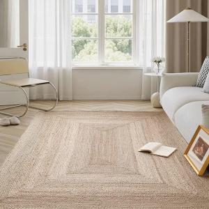 Shatex Area Rug 6x9 Feet, Large Handmade Flat Weave Jute Rug for Lving Room, Bedroom, Playroom, Reversible Boho Natural Rug, 100% Jute