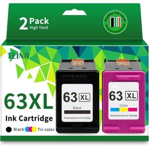 TEINO 63XL Ink Cartridges Black and Color Replacement for HP Ink 63 63XL Ink Cartridge Combo Pack Work for HP OfficeJet 4520 3830 4650 5258 5255 4652 3833 DeskJet 1112 3630 Printers 63 Ink, 2Pack