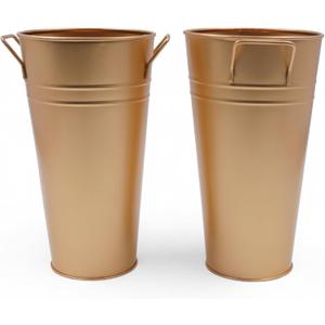 Hosley Set of 2 Gold Bucket/Pot Vase with PVC Liner, 6.25" L x 5" W x 9" H Ideal Gift for Floral Arrangements Wedding Home Office Party DIY Indoor Outdoor Garden Patio