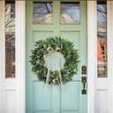 22Inch Spring Eucalyptus Wreath for Front Door Greenery Wreath Door with Olive Boxwood Leaves Bow for Spring Summer All Season Outdoor Home Decor