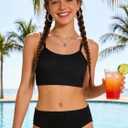 Girl's 2 Piece Swimsuit Solid Spaghetti Strap Bikini Sets Beach Bathing Suit Swimwear for Teen Kids, 15-16Y