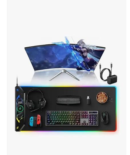 KDD RGB Gaming Mouse Pad with Magnetic Organizer Set  8 in 1 Desk Keyboard Mat with Desktop Storage for Headset & Controller Stand/Remote Holder/Pen Holder/Cable Management for Gamer Accessory Setup