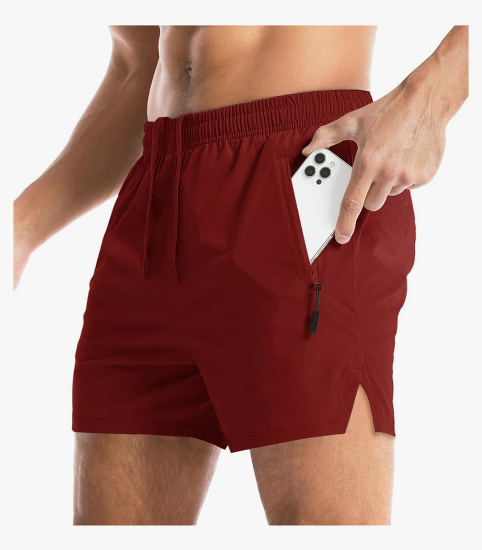 Aolesy Men's Gym Shorts Linerless & Liner - 5" Quick Dry Workout Running Shorts with Zip Pockets Sports Athletic Shorts Red L