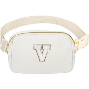 Birthday Gifts Christmas Personalized Gift for 4 5 6 7 8 9 10 11 12 13 14 Year old Girls Teen Sister Kid Initial Letter Fanny Pack Trendy Stuff Crossbody Bag White Letter V