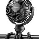 Gaiatop Mini Portable Stroller Fan, Battery Operated Small Clip on, Detachable 3 Speed Rechargeable, 360° Rotate Flexible Tripod Better Cooling for Car Seat Crib Treadmill Travel Black