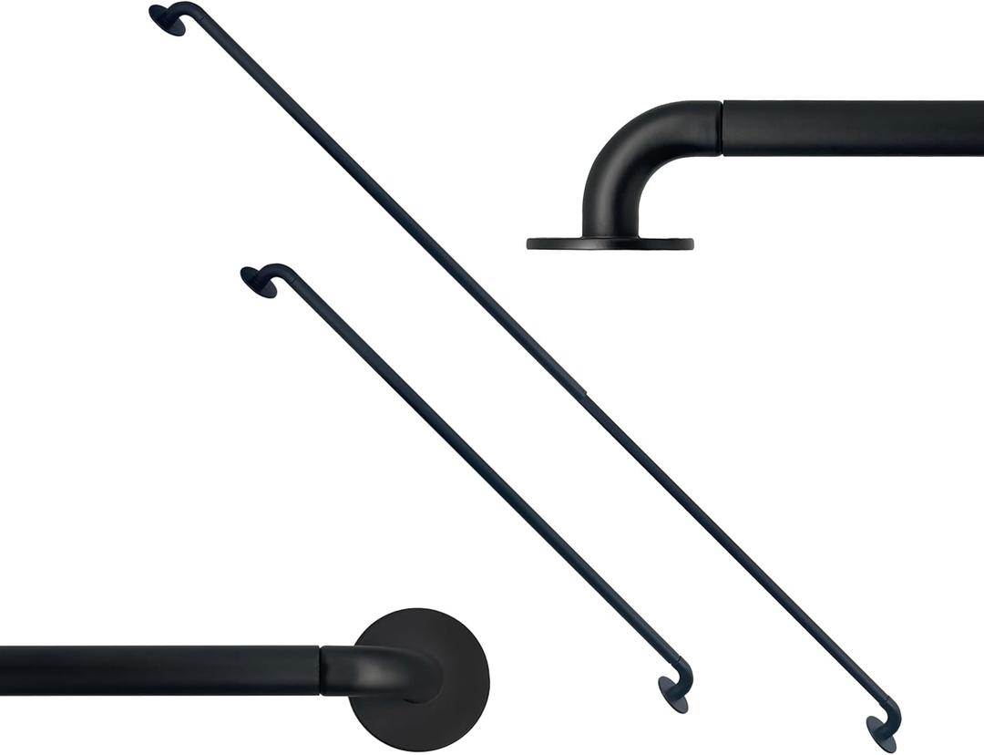 Sash Curtain Rod for French Doors, 16-28 Inch Adjustable, 3/8" Diameter, Screw-Mount Preferred (Stronger than Adhesive) or 3M Tape, Hidden Hardware, Fits Metal/Glass/Wood Doors, Set of 2 - Black