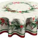 Imiss Christmas Holly Round Tablecloth Winter Snowflake Wrinkle Resistant Table Cloth Xmas Red Bird Decor Table Cover for Winter Holiday Home Kitchen Picnic Party 60 Inch