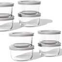 16-Piece Glass Food Storage Containers Set (8 Containers + 8 BPA-Free Lids) | 7-Ounce, Leakproof | Microwave, Freezer, Oven & Dishwasher Safe | Ideal for Meal Prep & Pantry Organization (Grey)