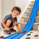 Flexible Race Track Toys for Kids, 15 Ft Flex Tracks Starter Set with Strong Suction Cups - Compatible with Hot Wheels and Diecast 1/64th Cars, Rolls up Portable Race Car Ramp Track (Blue)