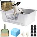 Stainless Steel Rabbit Sifting Litter Box with Hay Feeder (XL)
