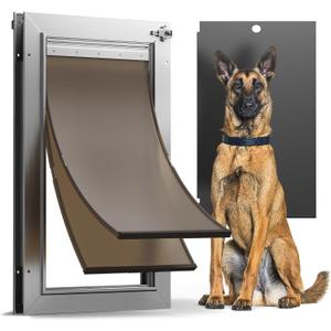 All Aluminum Dog Door, Rust Proof Heavy Duty Large Dog Door for Exterior Doors, Doggy Door with 2 Magnetic Flaps, Energy Efficient, Closing Panel, Pet Door for Pets Up to 110Lb