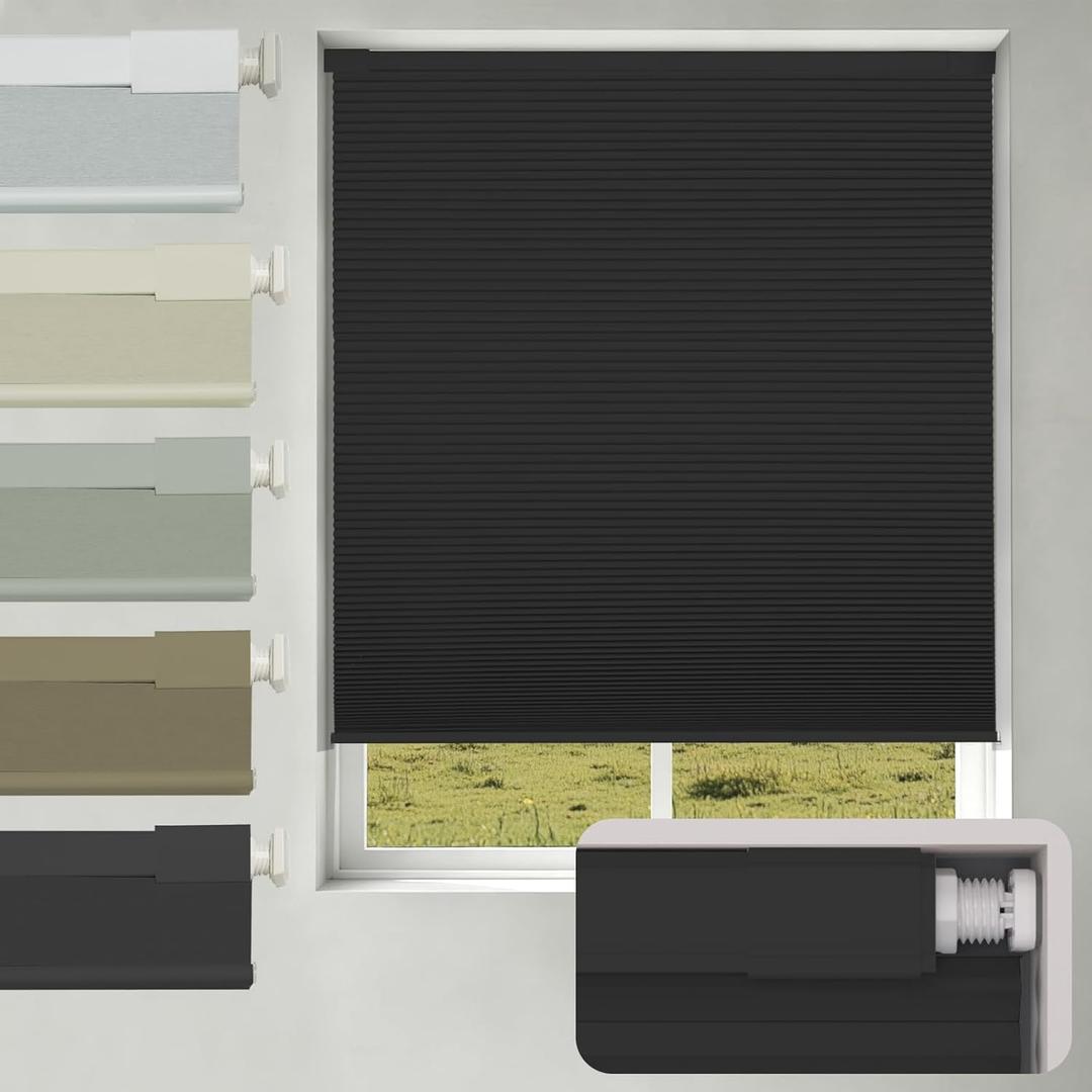 Changshade No Drill No Tools Blackout Cellular Shades,Cordless Blinds for Indoor Windows,Room Darkening Window Shades Honeycomb Blinds for Bedroom,Office,Home,28" w x 48" h,Black