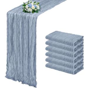 6 Pack Dusty Blue Cheesecloth Table Runner 17x108 Inch Semi Sheer Boho Gauze Cheese Cloth Fabric Table Runners, for Wedding Party Baby Shower Birthday Home Decor Garden Farmhouse