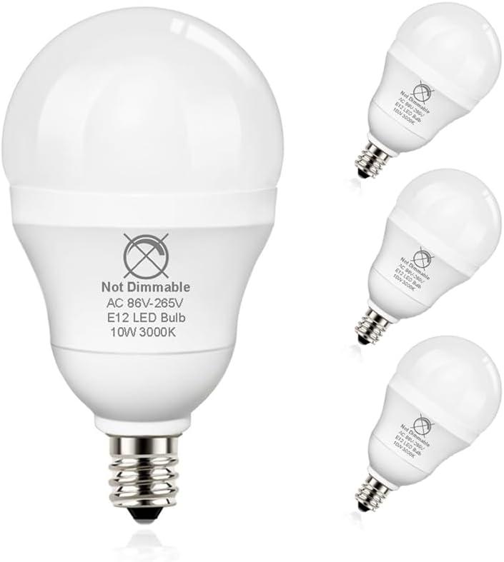 E12 LED 10W, 100W Candelabra Bulb Equivalent, 1200LM, 86V-265V, 5000K Daylight White, Non-Dimmable E12 Globe Light Bulb for Ceiling Fan,Chandelier,4-Pack