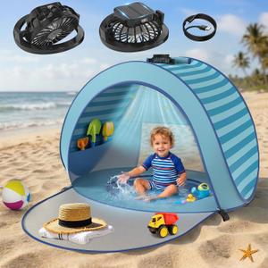 Toddler Tent for Beach with Integrated Cooling Solar Fan | Toddler Pop Up Tent with UPF 50 UV Protection | Baby Beach Pool | Portable Sun Shade for Baby | Pop up Toddler Shade |, 48*31*27