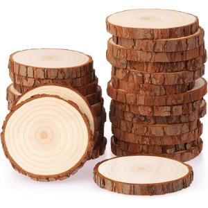 Fuyit Unfinished Wood Slices with No Hole, 25 Pcs 3.1-3.5 Inches Natural Wooden Circles with Bark for DIY Crafts, Christmas Ornament, Decoration
