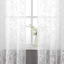 OVZME White Sheer Curtains 63 Inch Length 2 Panel Set, Light Filtering Bedroom Curtains with Dual Rod Pocket Top, Leaf Bird Clip Jacquard Sheer Farmhouse Window Drapes for Living Room, 2x38Wx63L
