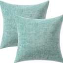 2 x Woaboy Pack of 2 Aqua Green Pillow Covers 18x18 Inch Soft Chenille Couch Throw Pillows Solid Color Cushion Covers Home Decoration for Spring Sofa Living Room