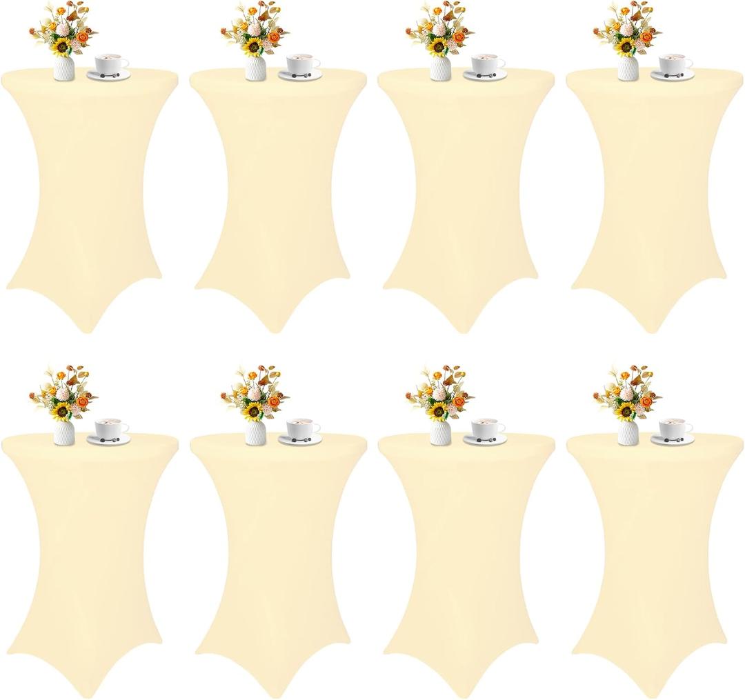 8 Pack Cocktail Table Covers 32x43 Inch Fitted Stretch Spandex Square Corners Beige Table Cover High Top Cocktail Tablecloth for Round TableCloth for Party, Wedding, Birthday, Banquet(Beige)