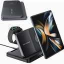 for Samsung Galaxy Z Fold 7 6 5 4 Wireless Charger Station, 3 in 1 Foldable Wireless Charging Stand Fast Charging Dock for Galaxy Z Flip 7 6 5 4 / Galaxy S25/S25 Ultra/Galaxy Watch/Galaxy Buds