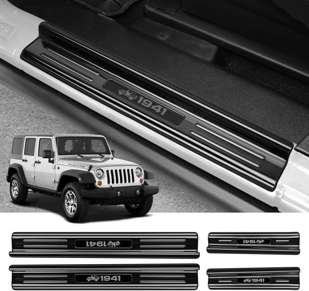 ZZEQYG 4 Pcs Stainless Steel Door Sill Protector Compatible with Jeep Wrangler JK Unlimited JKU Sport Sahara Rubincon 2007-2017 Accessories Front and Rear Door Car Door Sill Guards Trim