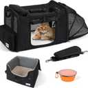 pidipiti 25''(L) x 17''(W) x 17''(H) Extra Large Expandable cat Carrier for car Travel,Soft Crate for 1 Large / 2 Medium Cats up to 35 lbs,Long Road Trip cage with a Leakproof Portable Litter Box