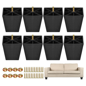 TURSTIN 8 Pack 4 Inch Furniture Legs Plastic Sofa Couch Legs Square Tapered Feet Sofa Legs with M8 T-Nuts Screws for Legs Sofas Chairs Cabinets Dressers Beds, Black