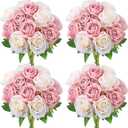 48 PCS Dusty Pink & Champagne Roses Artificial Flowers - Fake Silk Floral with Long Stems Bulk for Table Centerpieces DIY Bouquet Arrangements Wedding Party Bridal Shower Vase Decorations