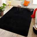 Softlife 4x6 Area Rug for Bedroom Living Room, Solid Black Non-Slip Fluffy Carpet with Soft Low Pile for Kids Boys Girls, Machine Washable Fuzzy Aethetic Rugs Home Dorm Decor